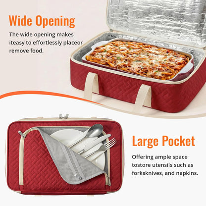 Insulated Casserole Carrier - Portable Casserole Carrier for Hot or Cold Food, Lasagna Holder for Parties,Picnic,Cookouts,Traveling - Fits 9" x 13" Baking Dish (Beige)