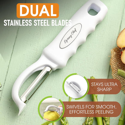Spring Chef Premium Swivel Vegetable Peeler, Soft Grip Handle and Ultra Sharp Stainless Steel Blades - Perfect Kitchen Peeler For Veggie, Fruit, Potato, Carrot, Apple - Mango