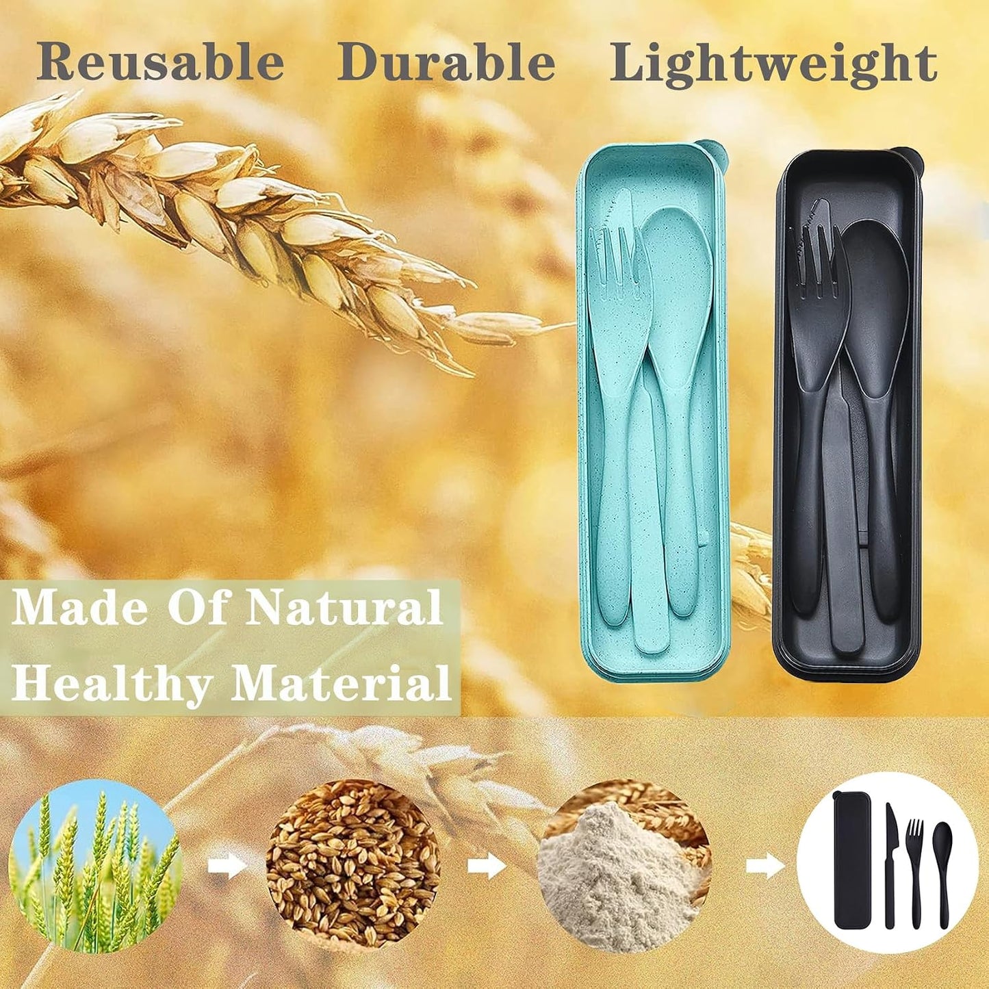 Reusable Travel Utensils with Case, Wheat Straw Portable Plastic Fork Spoons Knife Tableware, Eco-Friendly BPA Free Camping Cutlery for Lunch Box Accessories Work Picnic or Daily Use (Purple)