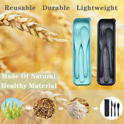 Reusable Travel Utensils with Case, Wheat Straw Portable Plastic Fork Spoons Knife Tableware, Eco-Friendly BPA Free Camping Cutlery for Lunch Box Accessories Work Picnic or Daily Use (Purple)