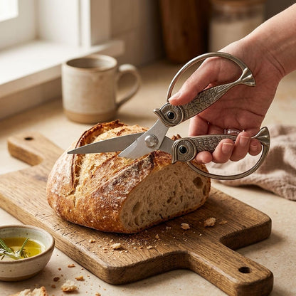 XSNBRD All Purpose Kitchen Scissors, Pearl Gold Stainless Owl Shears.