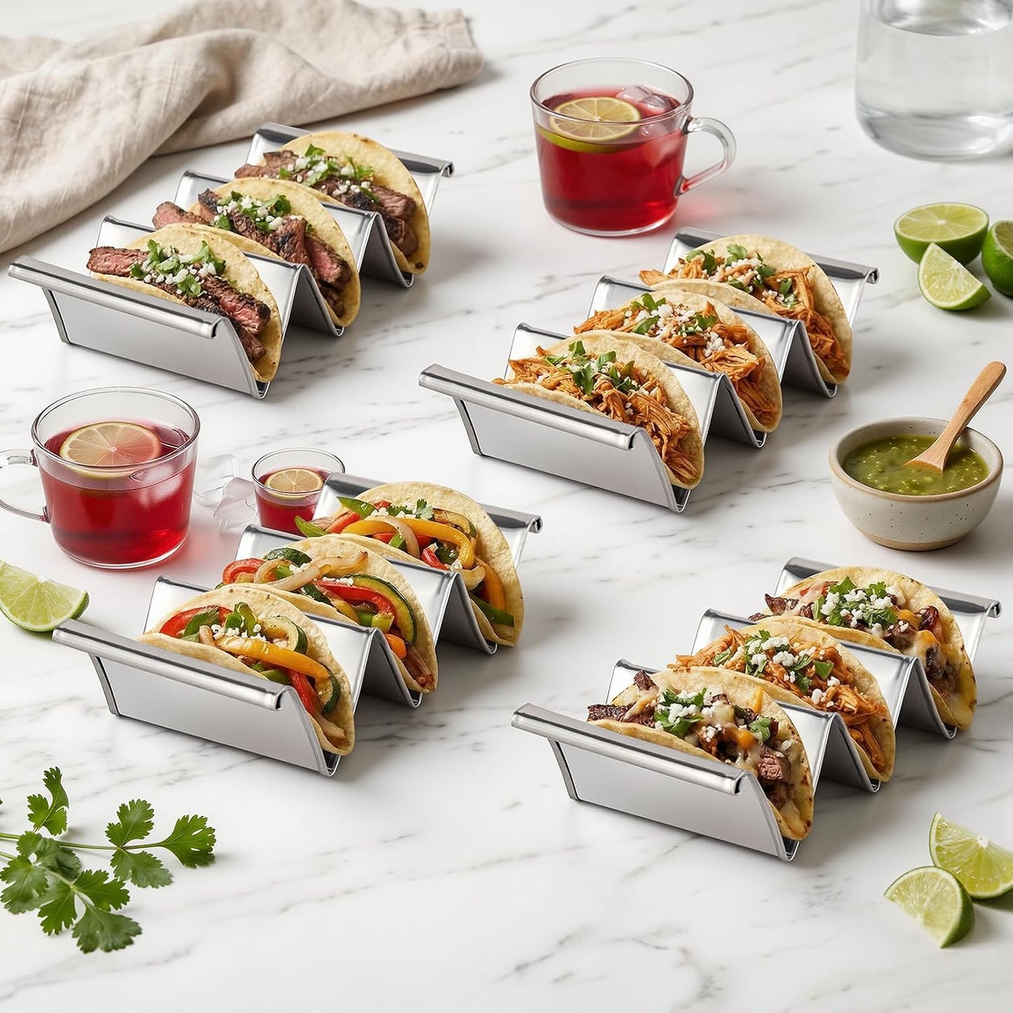 ZPUFAW 4Pack Stainless Steel Taco Holders Food Holder Taco Rack Dishwasher Safe Holds Up to 3 Tacos Each