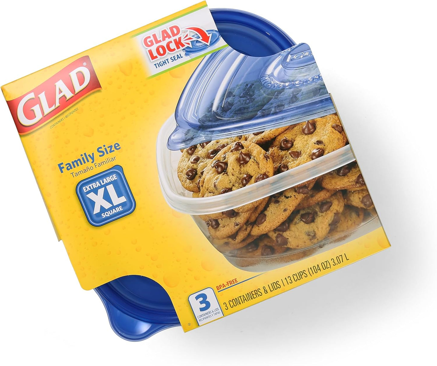Glad GladWare Tall Entree Food Storage Containers with Lids, Large Square BPA Free Plastic for Meal Prep and Lunches, Lock Tight Seal, Microwave and Dishwasher Safe, 42 Oz, 3 Count