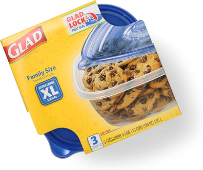 Glad GladWare Tall Entree Food Storage Containers with Lids, Large Square BPA Free Plastic for Meal Prep and Lunches, Lock Tight Seal, Microwave and Dishwasher Safe, 42 Oz, 3 Count