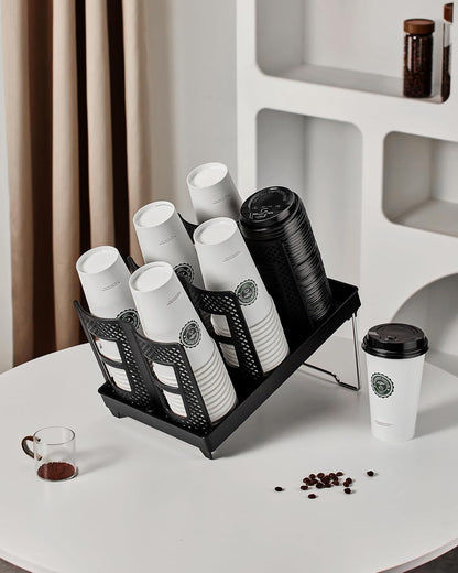 Coffee Cup Holder,Cup and Lid Dispenser with Stand,Disposable Cups Organizer,3 Slots,for Coffee Station,Bar,Office,Home,Restaurant,Breakroom,Countertop