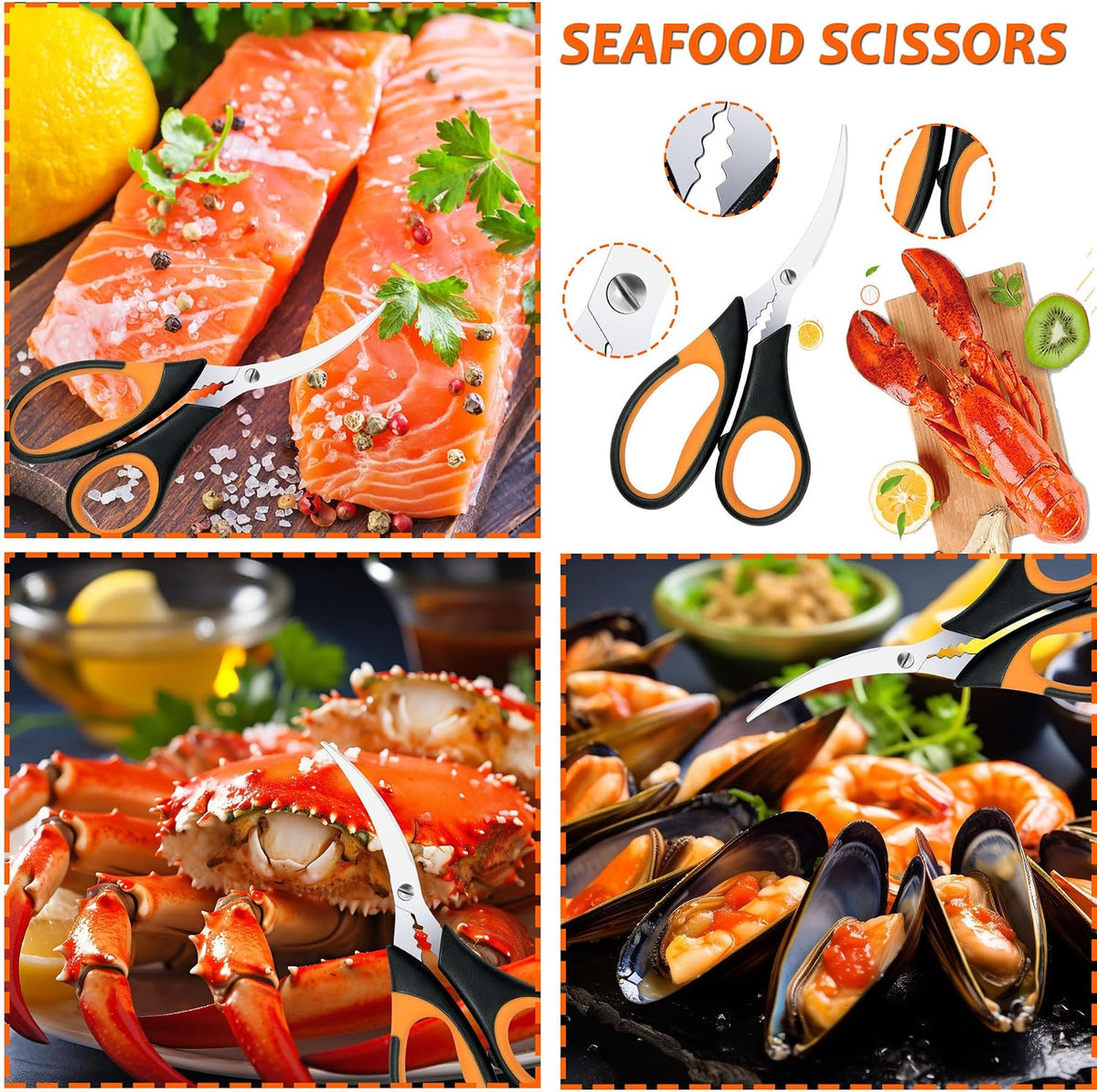 Seafood Crab Crackers and Tools, 21 Pcs Crab Leg Crackers, Nut Cracker Set, Seafood Tools Include 5 Crab Crackers, 5 Lobster Shellers, 5 Crab Leg Forks, 5 Seafood Scissors, mobzio Crab Legs Utensils