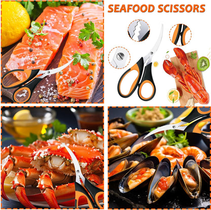 Seafood Crab Crackers and Tools, 21 Pcs Crab Leg Crackers, Nut Cracker Set, Seafood Tools Include 5 Crab Crackers, 5 Lobster Shellers, 5 Crab Leg Forks, 5 Seafood Scissors, mobzio Crab Legs Utensils