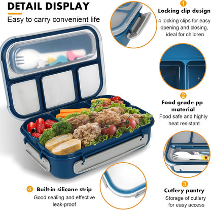 Yumuk Bento Box Adult, Lunch Box Containers for Adults Men Women, 5 Cup Bento with 4 Compartments &Spork &Sauce Box, Leak-Proof, Microwave/Dishwasher Safe(Beige)