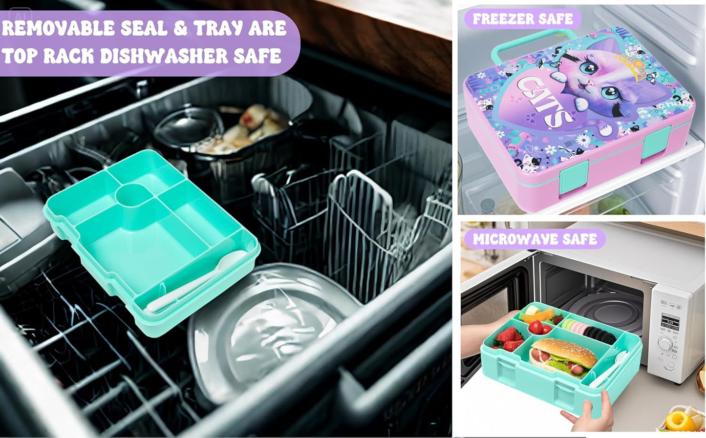 Kids Bento Lunch Box with 6 Compartments Girls Lunch Box with Lunch Bag,Stainless Steel Water Bottle,Ice Pack & Utensils Set,Birthday Gifts for Ages 3-12 Back to School Toddler Girls