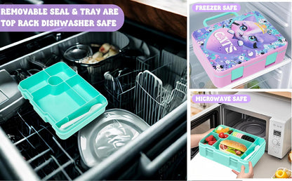 Kids Bento Lunch Box with 6 Compartments Girls Lunch Box with Lunch Bag,Stainless Steel Water Bottle,Ice Pack & Utensils Set,Birthday Gifts for Ages 3-12 Back to School Toddler Girls