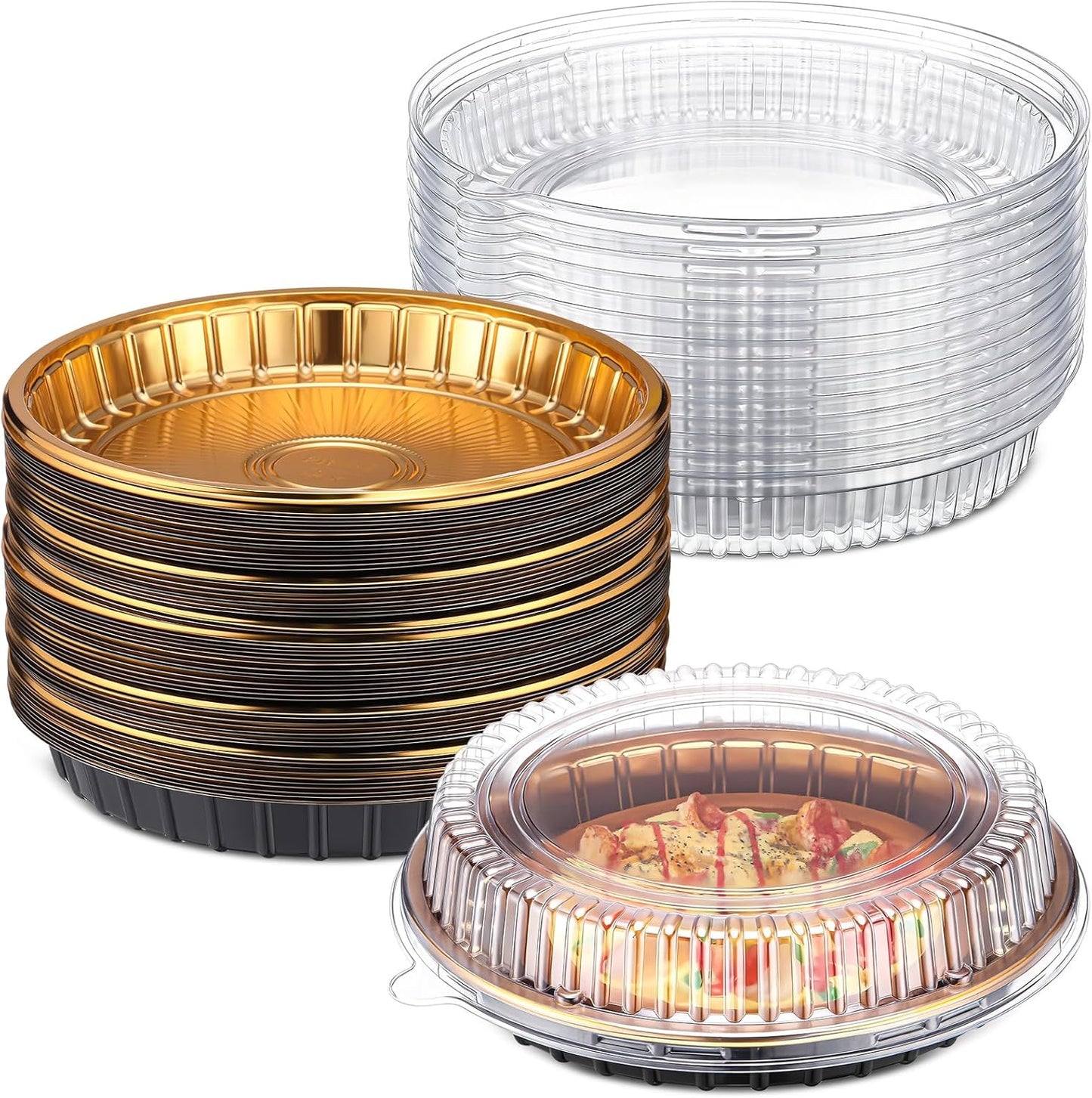 Vesici 30 Pcs 9'' Plastic Pie Containers Disposable Clear Dessert Containers with Lids Round Pie Keeper Clamshell Takeout Food Carrier for Takeout Boxes Food Cake Doughnut Storage