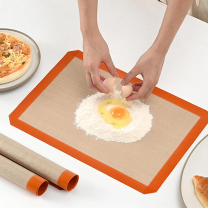 Luckyiren 2 Pack Silicone Baking Mat Set, Nonstick Half Sheet, Orange/Beige