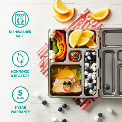 PlanetBox Rover Stainless Steel Bento Box Style Lunch Box Kit for Kids with 5 Compartments – Space Animals Edition includes Insulated Lunch Bag, Leakproof Food Containers and Matching Magnets