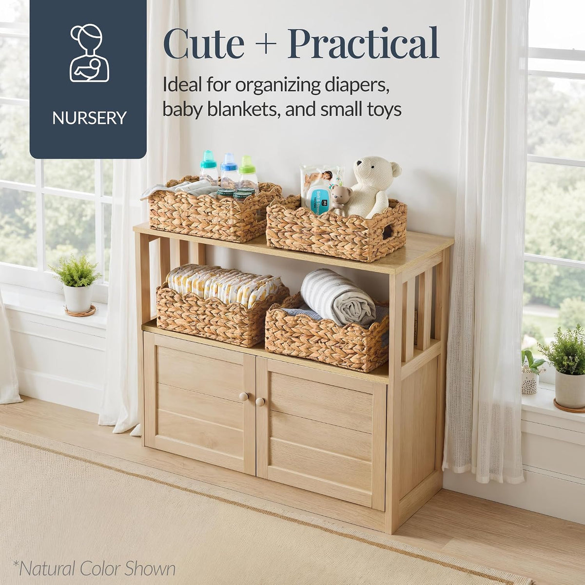 Best Choice Products 9x12 Scalloped Shelf Baskets, Woven Storage Bins, Storage Organizers for Pantry, Living Room, Bedroom, Nursery & Laundry, 4 Pack - Natural with White Trim