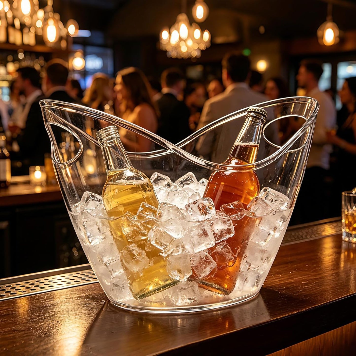 7.5L Large Ice Bucket for Parties with Scoop, Clear Plastic for Cocktail Bar | Beverage Cooler Tub for Wine, Champagne, Beer & Drinks. Durable Container for Mimosa Bar, BBQs, Home Bar & Events.