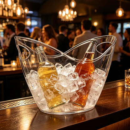 7.5L Large Ice Bucket for Parties with Scoop, Clear Plastic for Cocktail Bar | Beverage Cooler Tub for Wine, Champagne, Beer & Drinks. Durable Container for Mimosa Bar, BBQs, Home Bar & Events.