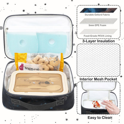 FlowFly Kids Lunch box Insulated Soft Bag Mini Cooler Back to School Thermal Meal Tote Kit for Girls, Boys, Black