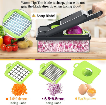 12-in-1 Vegetable Chopper 7 Blades, Veggie Cutter with Handle, Black/White