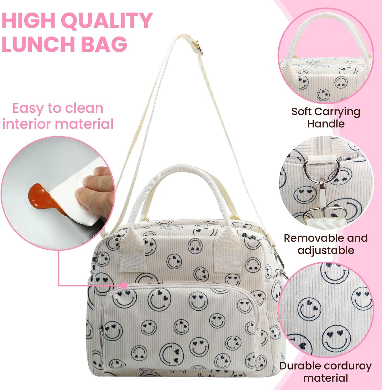 RLGPBON Insulated Lunch Bag Teen Girls, Preppy Lunch Box Large Insulated Lunch Bag Reusable Lunch Tote Bag, Preppy LunchBag for Girls School Travel Picnic