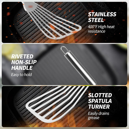 2Pack Fish Spatula Stainless Steel,Premium Fish Turner Spatula,Flexible Barbecue Turner,Metal Slotted Spatula For Flipping Fish Egg Patties Fries Pancake Steak by EGYPAMID