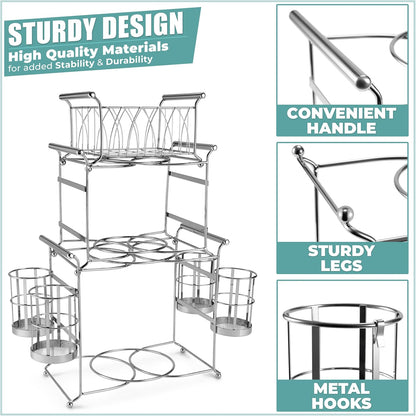 Sorbus® Buffet Caddy — 7-Piece Stackable Set Includes Plate, Napkin, and Silverware Holder, 3-Tier Detachable Tabletop Organizer — Ideal for Kitchen, Dining, Entertaining, Parties,Thanksgiving (Black)