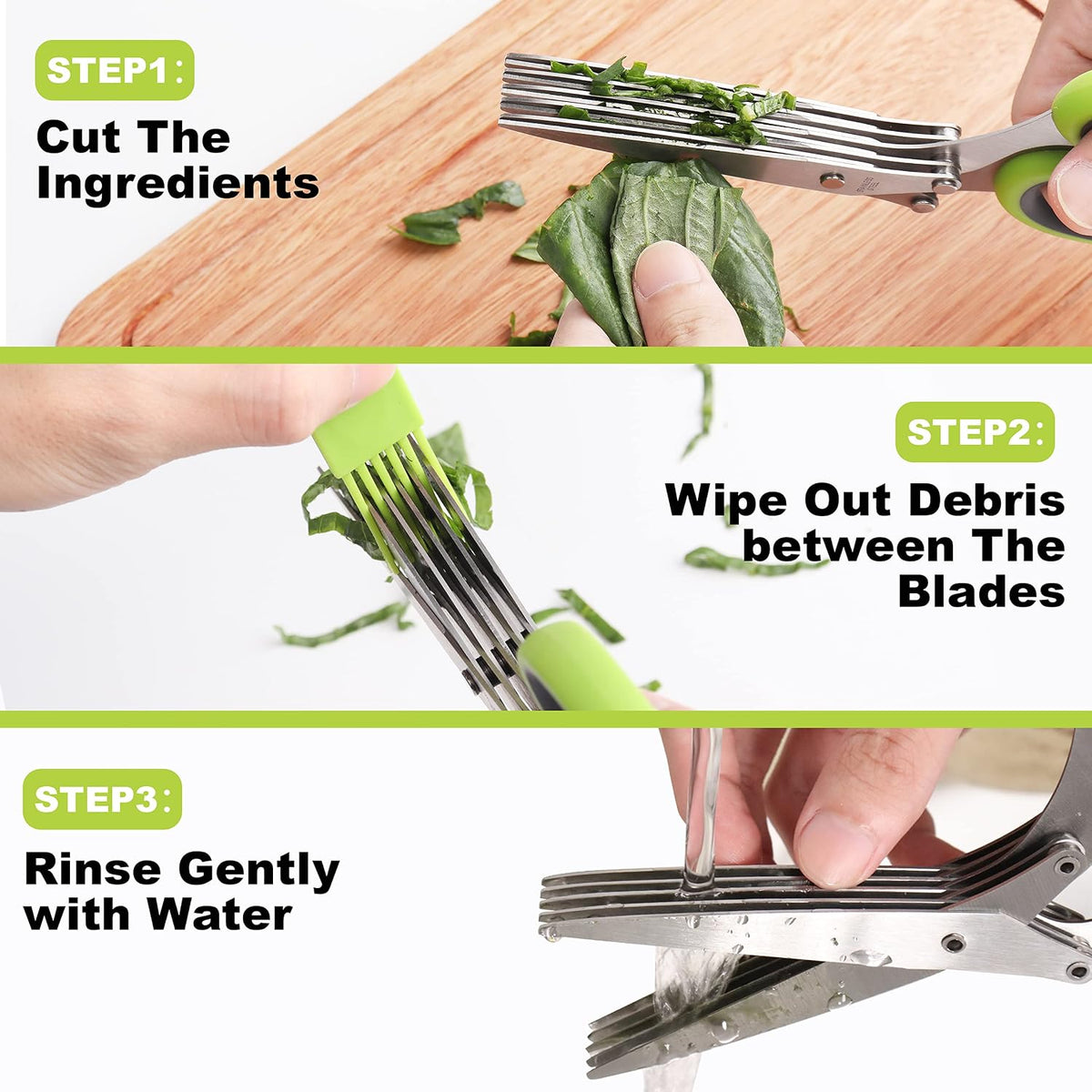 LUVCOSY Herb Scissors Set, Multipurpose 5 Blade Kitchen Shear + Leaf Stripper + Cleaning Comb for Basil, Cilantro, Parsley, Thyme, Rosemary