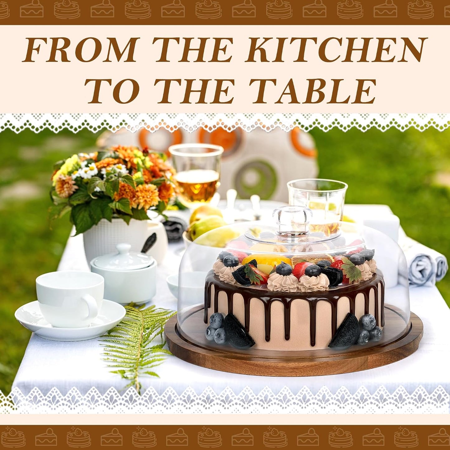 Bellsal Cake Stand with Dome Lid, 12in Acacia Wood Cake Plate with Cover, Wooden Cake Display Stand with Acrylic Dome, Cake Decorating for Baking Gift