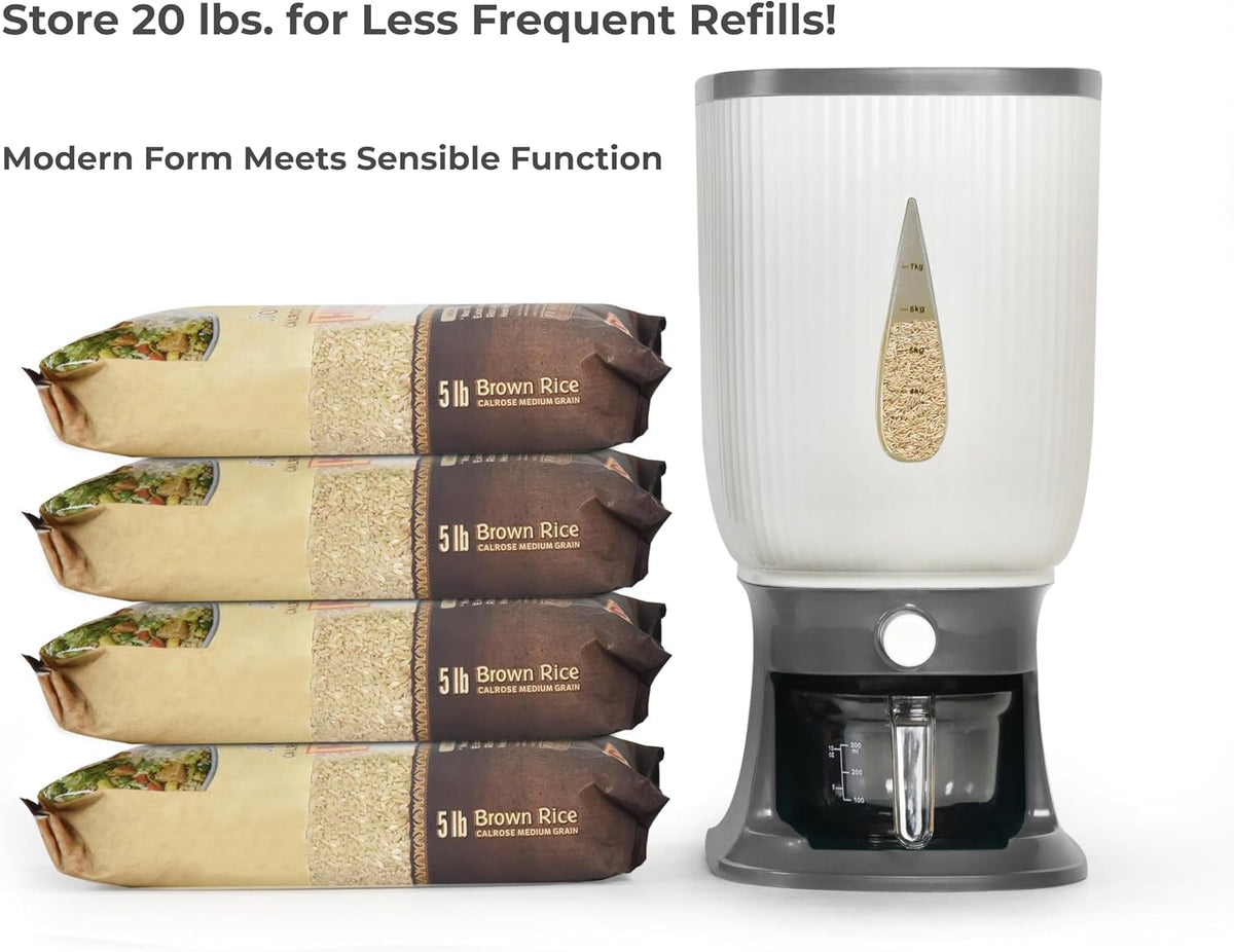 Rice Dispenser for Countertops – Seal 20 Lbs. of Food in Your Small, Strong, Light Rice & Cereal Dispenser – Brush & Measuring Cup Included – White-Green – Home & Kitchen Goods