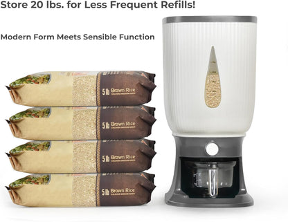 Rice Dispenser for Countertops – Seal 20 Lbs. of Food in Your Small, Strong, Light Rice & Cereal Dispenser – Brush & Measuring Cup Included – White-Green – Home & Kitchen Goods