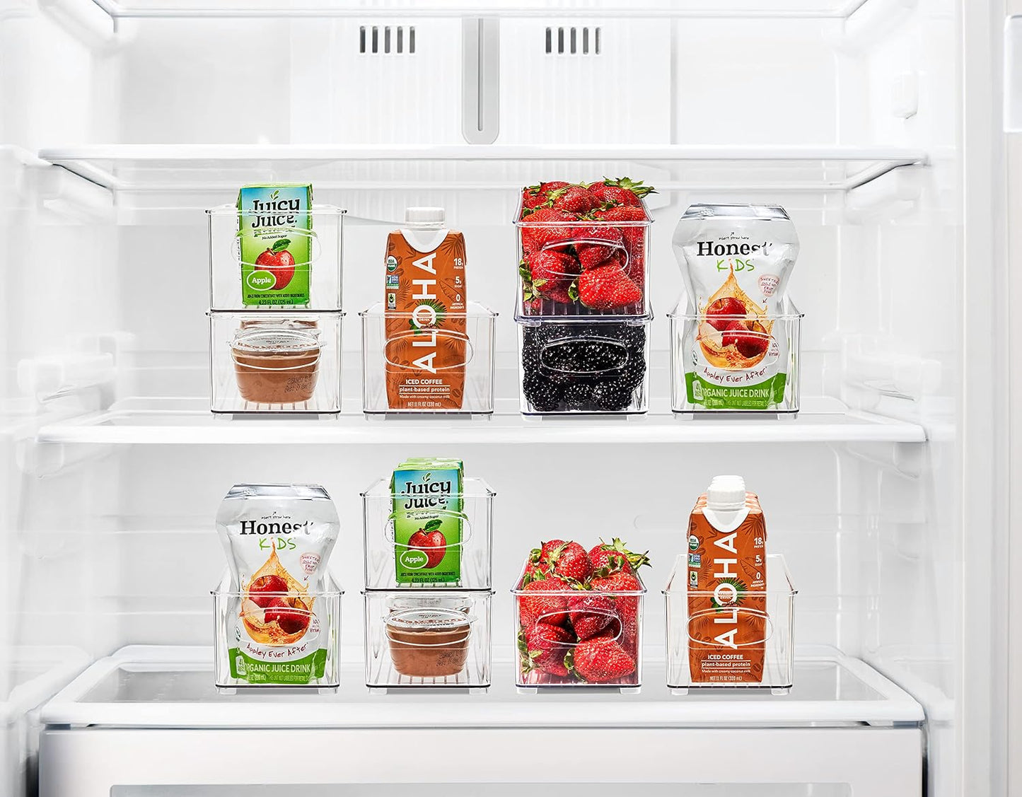 Sorbus Stackable Refrigerator Organizer Bins - Set of 4 Clear Storage Bins for Kitchen Pantry, Freezer & Fridge Organization - Food Organizing Plastic Containers with Handles for Countertops & Drawers