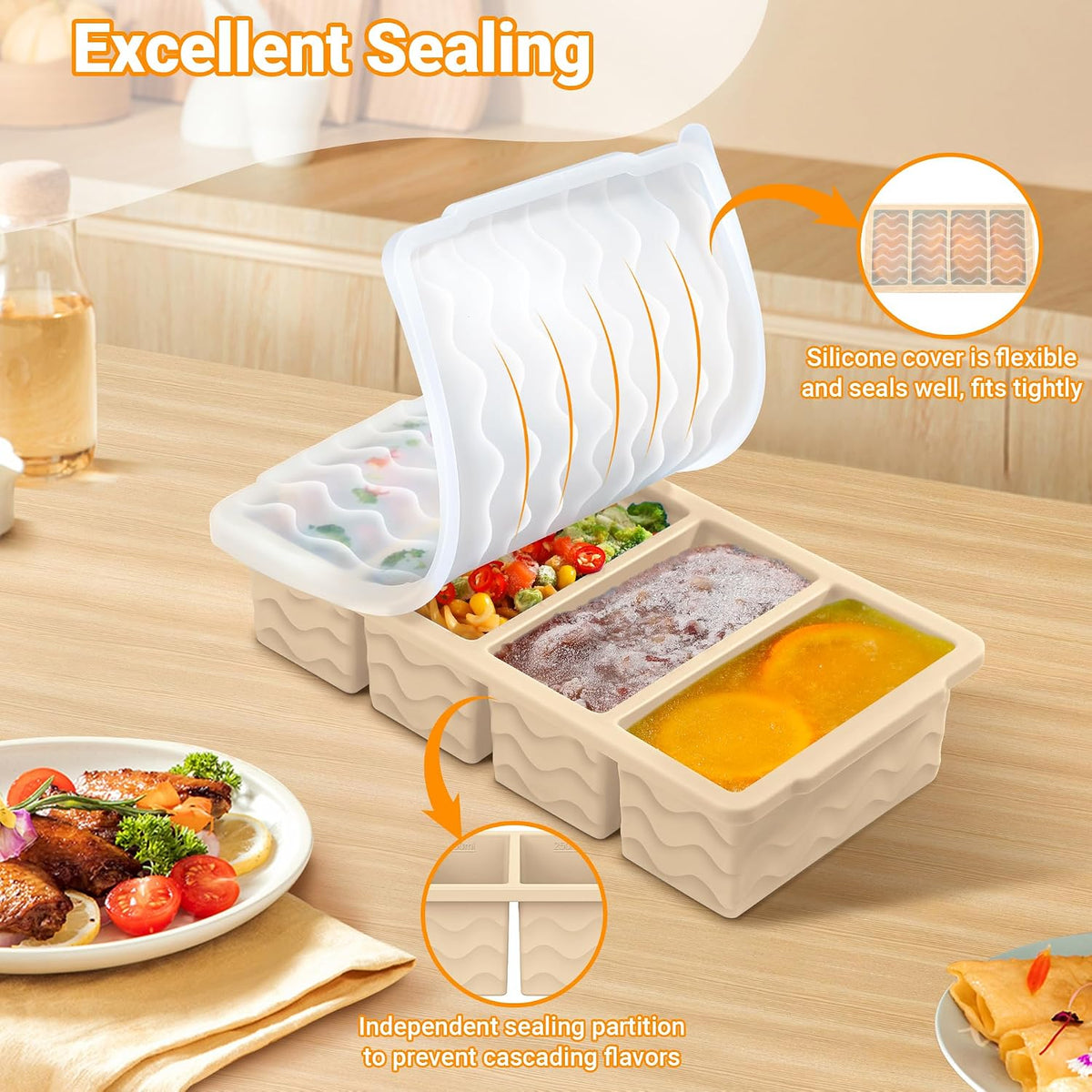 Doasuwish Silicone Freezer Molds for Soup with Lid – 1-Cup Soup Container Style Ice Cube Trays for Freezer, Meal Prep & Food Storage, Freeze 250mL/125mL Portions – 2 Pack