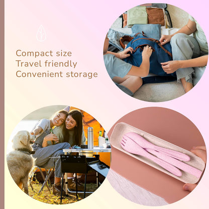 Wheat Straw Travel Utensils Set with Case - Kids Cutlery Set - BPA Free Portable Silverware for Lunch Box - Fork Spoon Knife Set with Case - Eco Friendly - Reusable Utensils