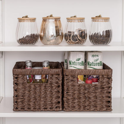 GRANNY SAYS Wicker Storage Baskets for Shelves, Water Hyacinth Basket with Scalloped Edge, Storage Wicker Baskets for Pantry, Large, 2-Pack