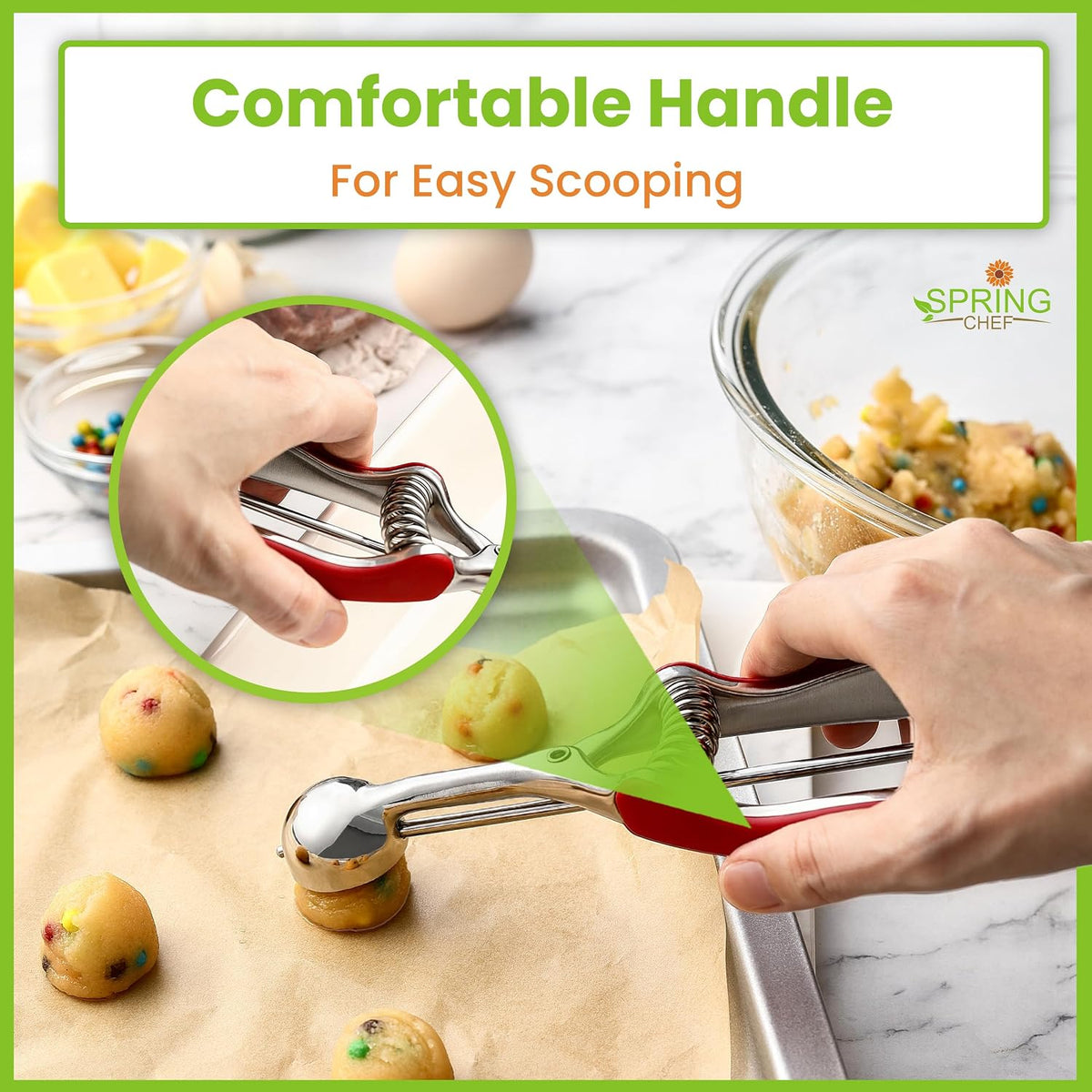 Spring Chef Extra Large Stainless Steel Cookie Scoop, #10, 5.5 Tbsp, Black