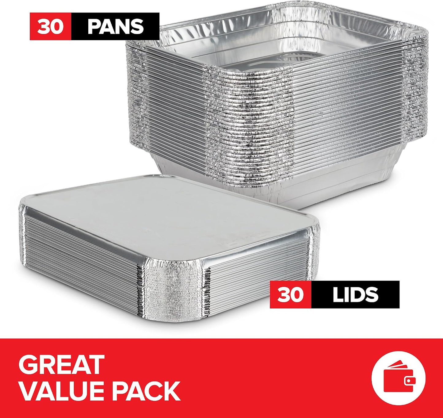 Stock Your Home 9x13 Aluminum Trays with Lids (10 Pack) – Disposable Half Size Deep Pans for Cooking, Storage, BBQ, Grilling, Catering