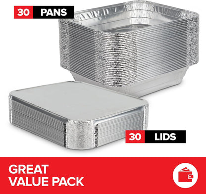 Stock Your Home 9x13 Aluminum Trays with Lids (10 Pack) – Disposable Half Size Deep Pans for Cooking, Storage, BBQ, Grilling, Catering