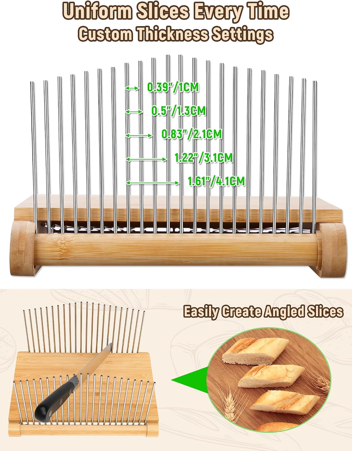 NiHome Bread Slicer for Homemade Bread, Bamboo, Adjustable Thickness
