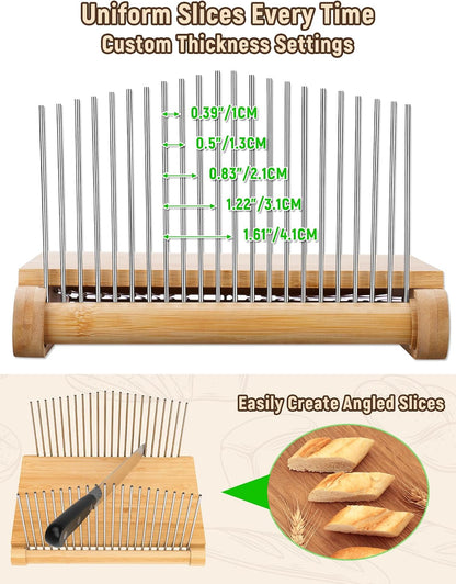 NiHome Bread Slicer for Homemade Bread, Bamboo, Adjustable Thickness