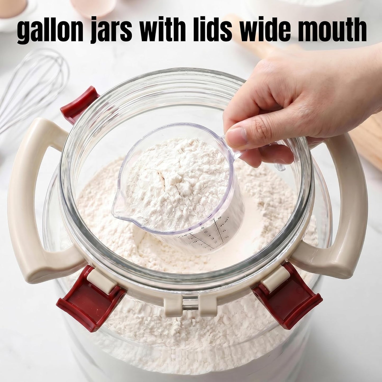 10L / 2.6 Gallon Glass Flour Storage Container with Airtight Lid & Handle, Large 10 lb Flour Canister, 20 lb Rice Jar, Wide Mouth Pantry Canister for Sugar, Pasta, Cereal