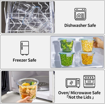 8 PCS Glass Meal Prep Containers with Lids, Airtight 3 Cup Glass Storage Containers Set, Round Deep Soup Containers with Lids for Leftover, Microwave, Dishwasher, and Freezer Safe(4 Sets)