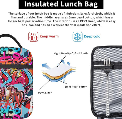 Black Cat Reusable Lunch Box Food Bag Insulated Lunch Bag for Teenage Boys Girls School Beach