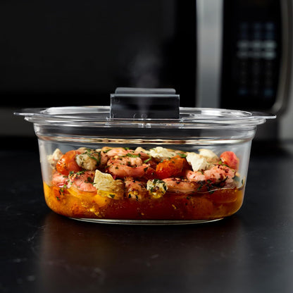 Rubbermaid Brilliance Glass Food Storage set of 4 containers 8 total pieces (4 containers + 4 lids) for Lunch Meal Prep and Leftovers Dishwasher and Oven Safe Clear/Grey