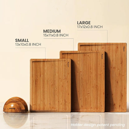SMIRLY Walnut Cutting Board for Kitchen - Wood Cutting Boards with Handle and Juice Groove for Meal Prep, Serving, Charcuterie - Kitchen Gadgets - Non Toxic Wooden Chopping Board Set of 3 with Holder