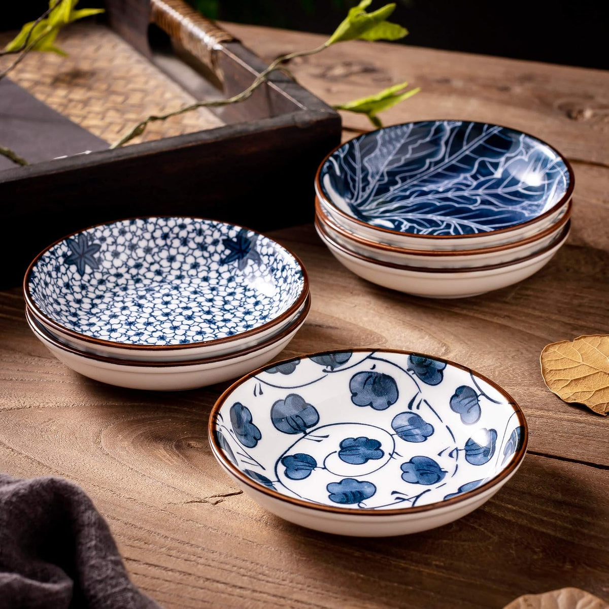 Japanese Style Ceramic Dipping Bowls,3'' Small Pinch Bowls Set Side Sauce Cups,Dishes for Sushi,Snack and Soy,BBQ,2.5 Oz Blue and White Mini Bowl for Kitchen Prep - Set of 6 (3 inch)