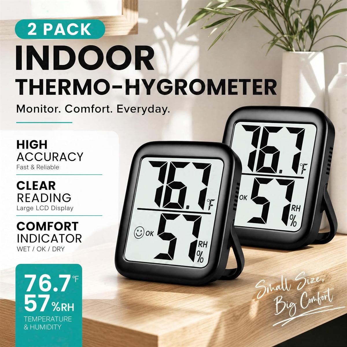 Antonki 2 Pack Room Thermometer Indoor Hygrometer
