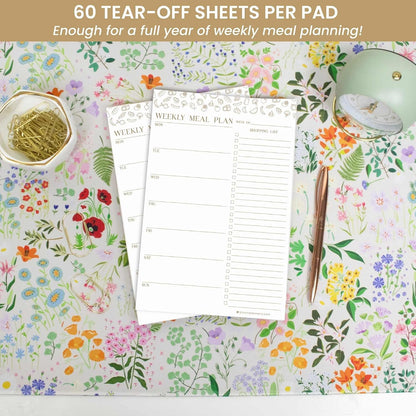 bloom daily planners Weekly Meal Planning Pad - Magnetic Hanging Refrigerator Menu Planner with Tear-Off Sheets & Perforated Grocery Shopping Lists - 6” x 9” (Grey & Pink)