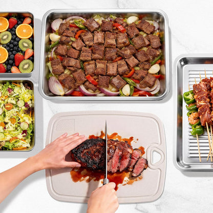 5-in-1 Grill Carry System, Drip EZ BBQ and Meal Prep Tub, Meat Platter for Serving, Grill Prep Tray with Cutting Board for Outdoor Grill, Marinating Container with Lid, Stainless Steel