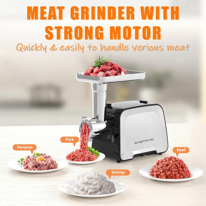 Electric Meat Grinder, 2000W Max Sausage Stuffer Maker, Vegetable Cheese Grater with 3 Shredder Slicer Blades, 2 Blades, 3 Plates, Sausage Tube, 2 Meat Claws, Burger Press & Kubbe Kit