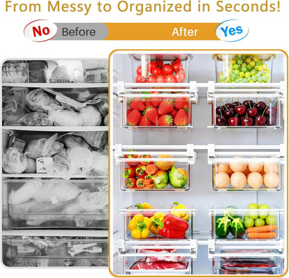 Refrigerator Organizers Storage Fridge Drawer - Pull Out Clear Storage Containers with Handle for Fruit,Deli,Cheese,Seafood,Plastic Organizer Bins Fit for Medium Refrigerator Shelf,Simple Use(2 Pack)