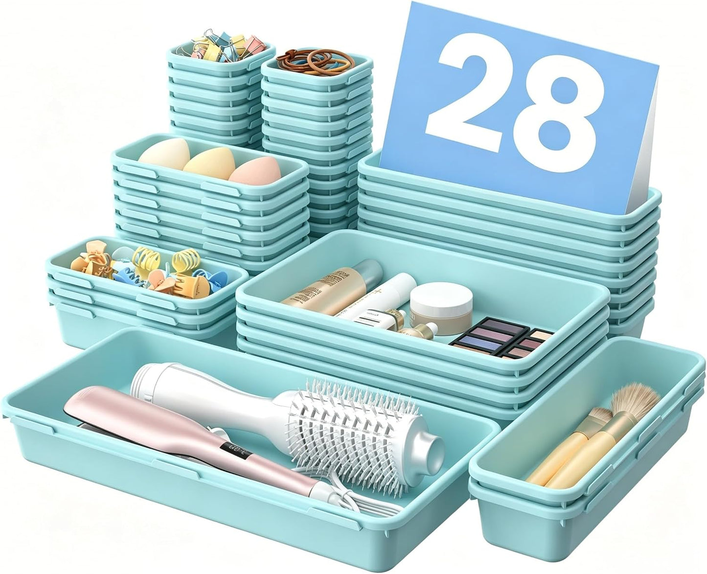 A-LuGei 【Military Grade】 Drawer Organizer,【𝟱𝗦𝗶𝘇𝗲】 Makeup organizer,【Holds 177 Items】 Bathroom Organizers and Storage,Organization and Storage,Desk Drawer Organizer for Vanity【Clear】